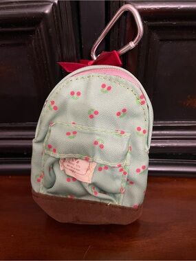 Mini Backpack Keychain bag charm - Mint with Pink Polka Dots nwot